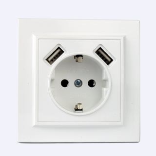 Розетка із заземленням + 2 USB порти 2 A, 16 А , Enzo  білий
