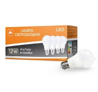 Набор из 4 шт Лампа светодиодная ЕВРОСВЕТ 12Вт 4200К A-12-4200-27 Е27  