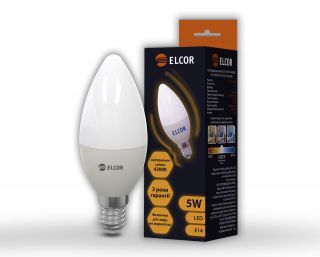 LED лампа C37 5Вт Е14 свічка 4200К ELCOR