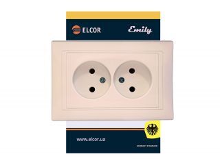Розетка 2-а без заземлення Emily 9215 крем ELCOR