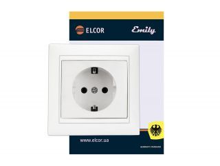 Розетка з заземленням Emily 9215 білий ELCOR