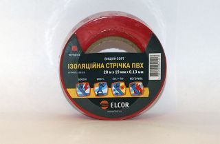 Ізоляційна стрічка ПВХ 20м х 19мм х 0,13мм ELCOR червона