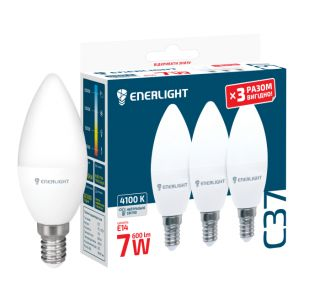 Лампа світлодіодна ENERLIGHT С37 7ВТ 4100K E14, 3 ШТ.
