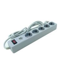 Мережевий фільтр із заземленням 5 гнізд + 2USB, 3 м, сірий, захисні шторки