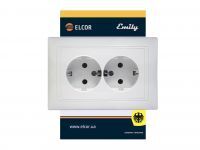 Розетка двойная с заземлением внутрення ELCOR Emily 9215 белая (211570)