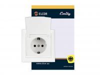 Розетка з заземленням з захисними шторками з кришкою Emily 9215 білий ELCOR