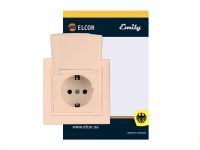 Розетка с заземлением внутрення с защитными шторками с крышкой Emily 9215 крем ELCOR (211580)