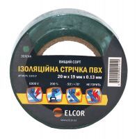 Ізоляційна стрічка ПВХ 20м х 19мм х 0,13 мм ELCOR зелена