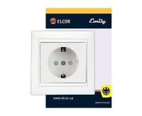 Розетка з заземленням з захисними шторками Emily 9215 білий ELCOR