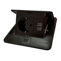 Розетка для підлоги з заземленням врізна 16А + 2USB 2.1А, IP44 , чорний 