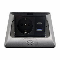Розетка для підлоги з заземленням врізна 16А + 2USB (type C+A) 2.4А, IP44 , чорний 