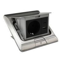 Розетка для підлоги з заземленням врізна 16А + 2USB (type C+A) 2.4А, IP44 , алюміній 